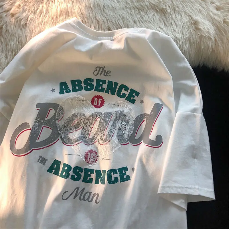 Белое кружевное платье в винтажном стиле С принтом виде букв женские футболки