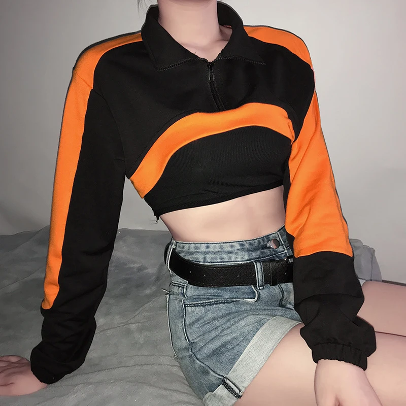 Женский короткий свитшот с длинными рукавами асимметричный сексуальный