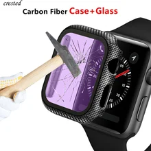 Glass+Cover For Apple watch Case 38mm 42mm Accessories Carbon fiber bumper+Screen Protector iWatch series 3 4 5 6 SE 40mm 44mm