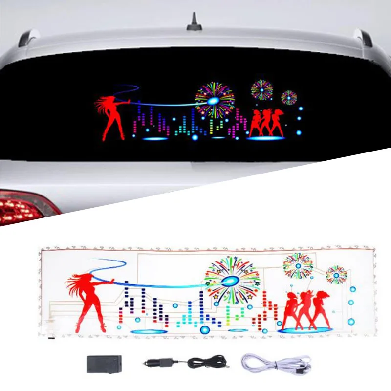 Наклейка на заднее стекло автомобиля 90 х25 см LED Музыка ритм вспысветильник Датчик