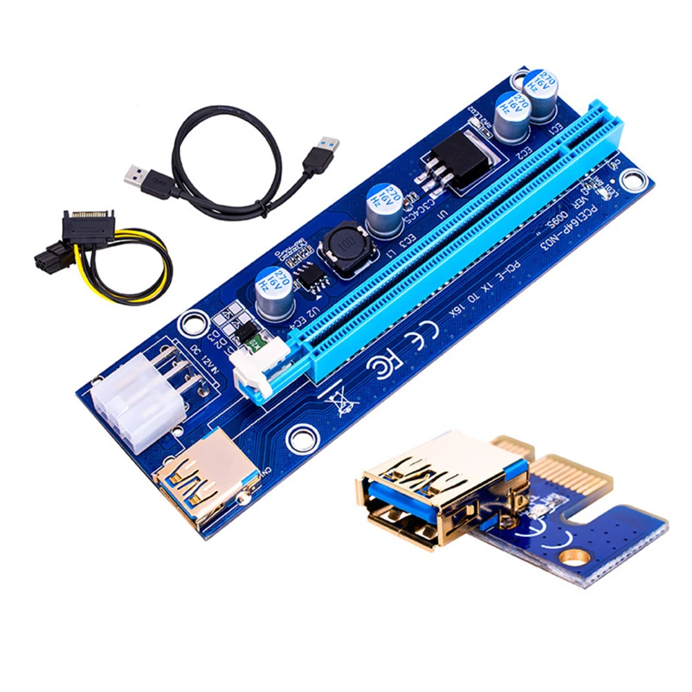 

Express 1x To 16x USB3.0 Adapter Card 60cm Extender PCIE1X To 16X For GPU Miner Mining With 6-pin Interface Stable Blue PCI-E