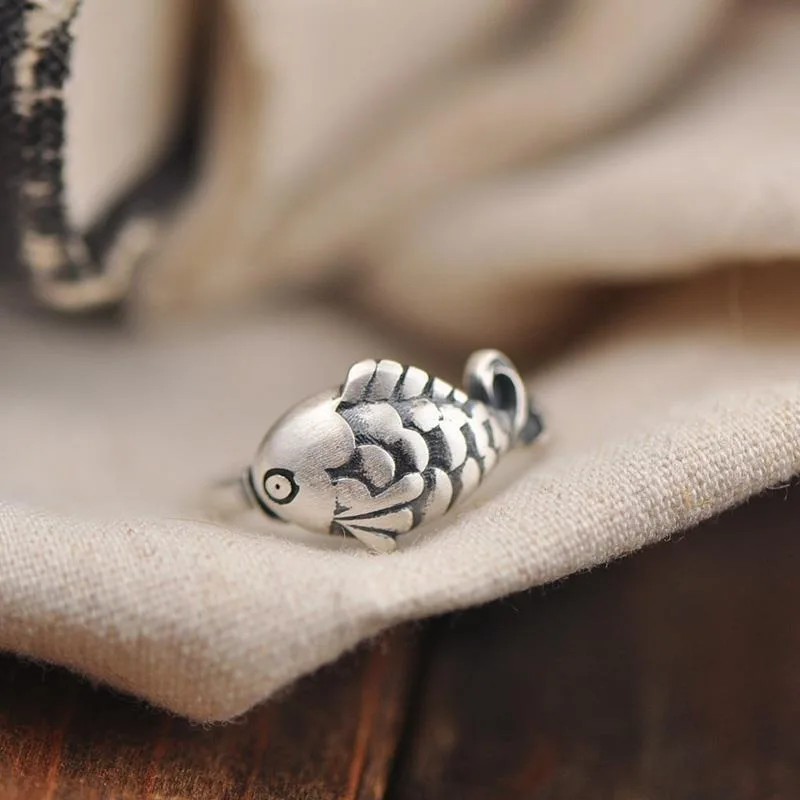 

New Koi Transfer Cute Fish Silver Ring Female Retro Trend Opening Cold Wind Creative Jewelry Accessories