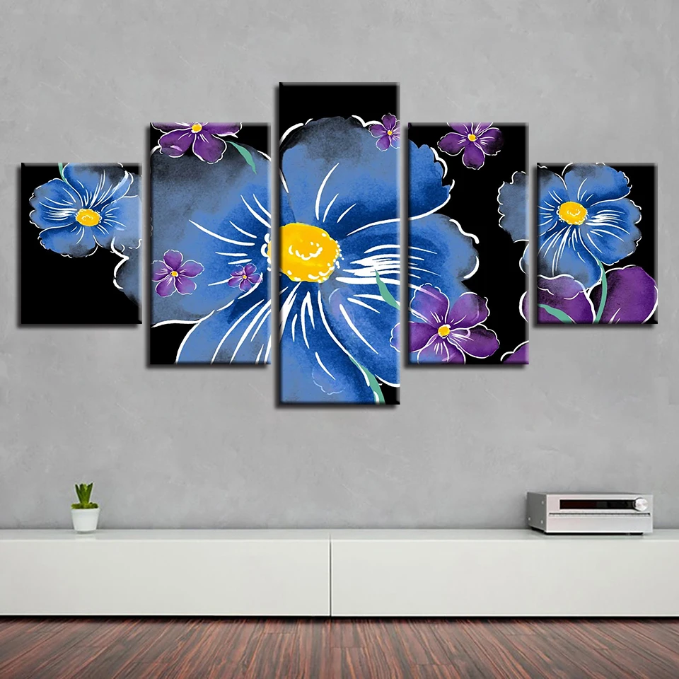 

DIY Diamond Wall Painting Sticker Picture 5D Full Round Drill Blue & Purple Floral Cross Stitch Beadwork Home Decor Embroidery