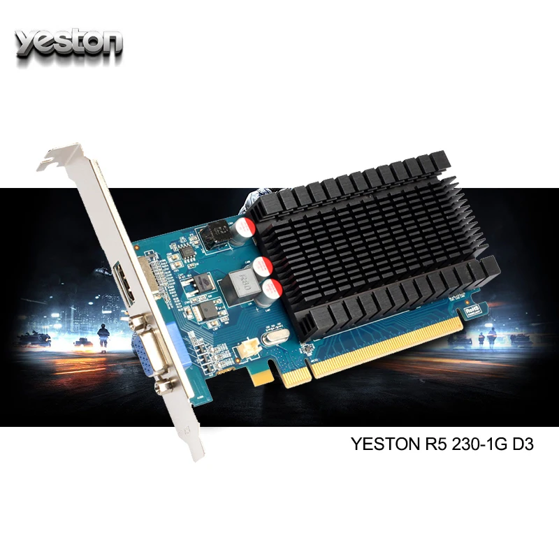 Yeston Radeon R5 230 GPU 1 ГБ GDDR3 64 бит игровой настольный компьютер ПК видеокарты Поддержка VGA/HDMI PCI-E X16 2,0