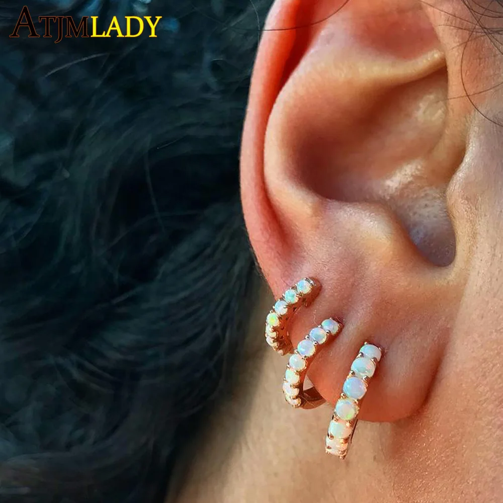 Женские серьги из стерлингового серебра 925 пробы с белым огненным опалом обручи