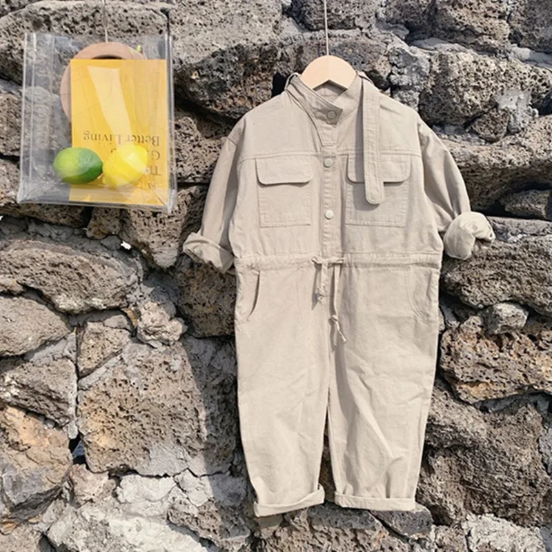 Детский однотонный комбинезон с длинным рукавом в Корейском стиле | Детская