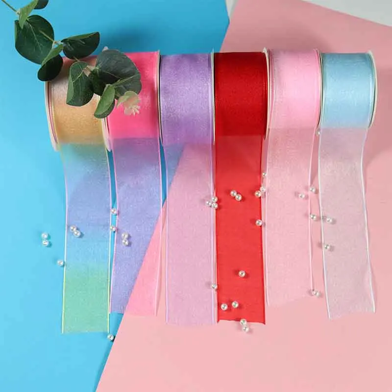 

25 38mm 20yards Pearl Sheer Organza Ribbon for Party Home Wedding Decoration Christams Decor Hair Bow Accessories