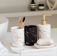 ceramic mouth cup five piece set marble cup hand sanitizer press bottle soap box tray bathroom wash tools
