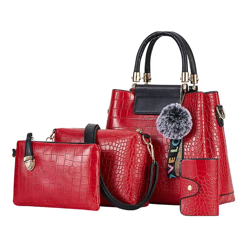 4PS Red FUNMARDI 4 шт. женские сумки набор роскошных крокодиловых женских сумок из искусственной кожи сумки на плечо брендовые композитные сумки-мессенджеры WLHB2024 - Цвет: 4PS Red