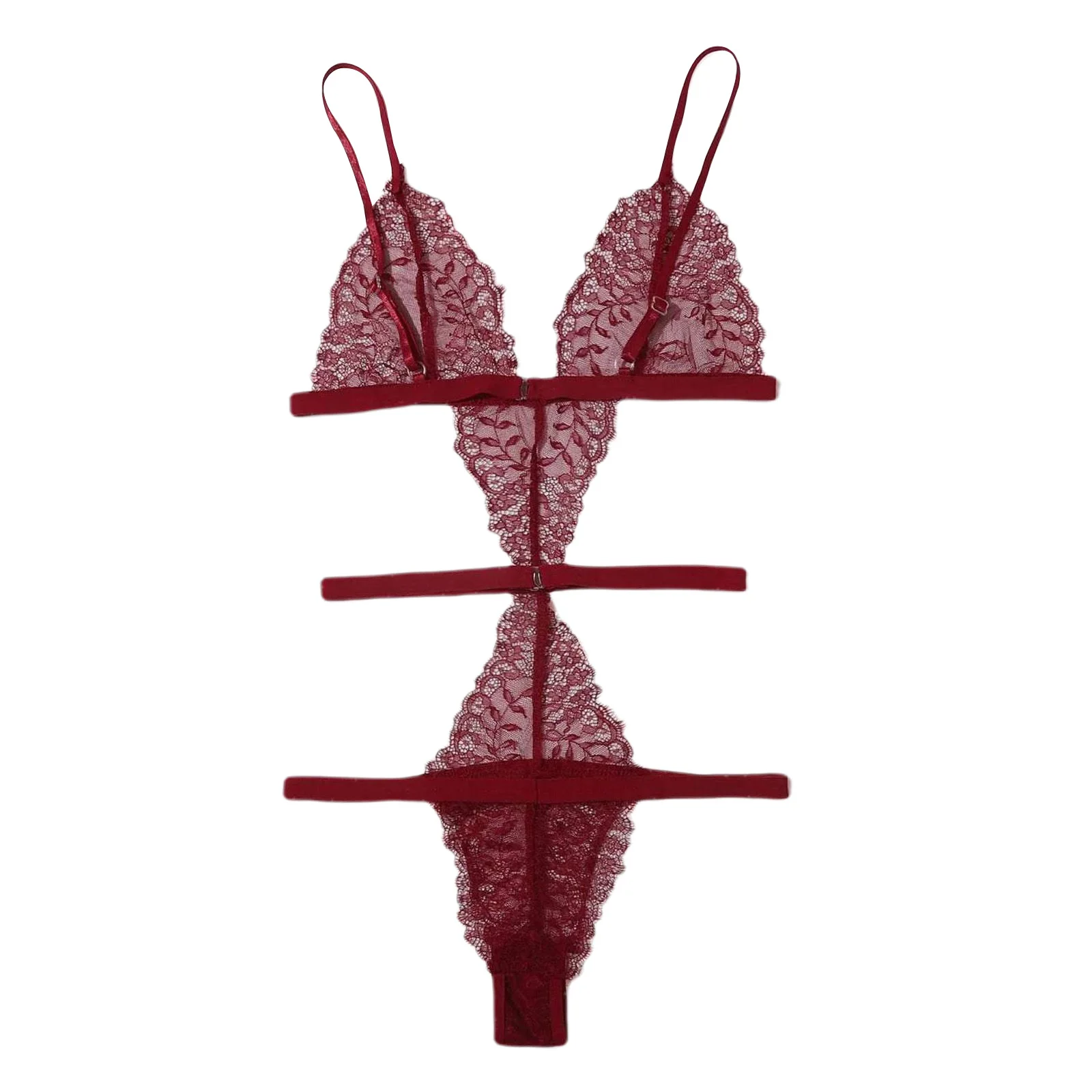 

New sexy ladies solid color lace underwear see-through backless bandage bodysuit