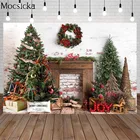 Рождественский камин фотография Фон винтажная кирпичная стена Рождественская елка подарок венок Декор дети портрет фото фон