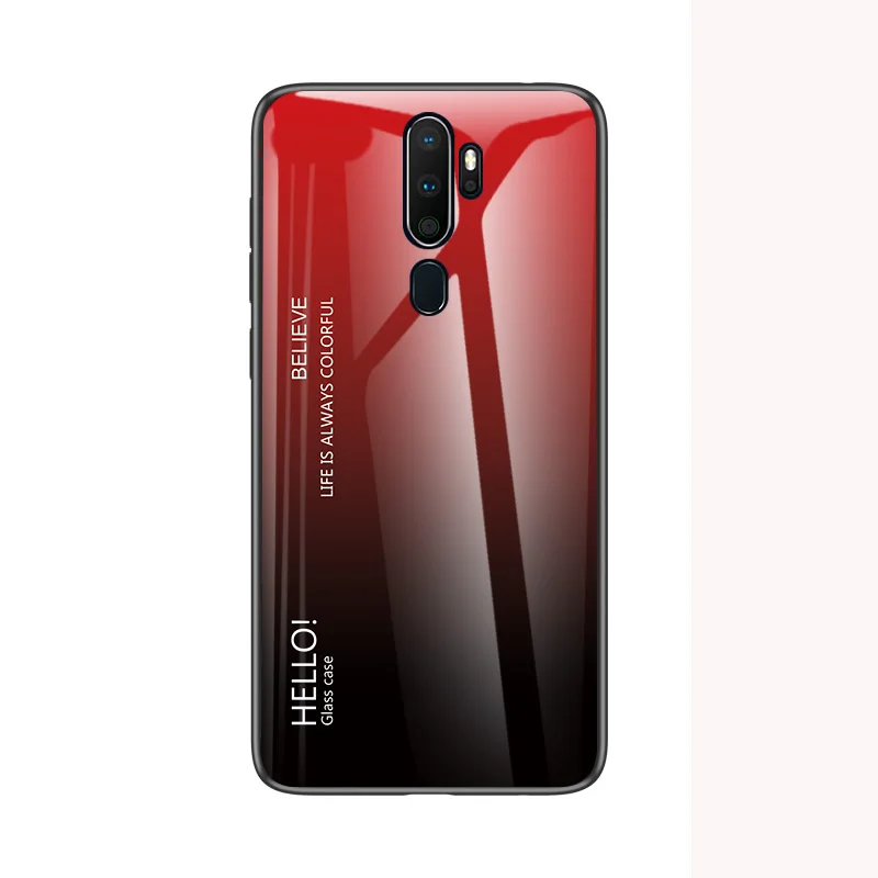Red Для OPPO A9 A5 чехол Роскошный Жесткий закаленное стекло модный градиент Защита задняя крышка чехол для OPPO Realme 3 5 Pro shell - Цвет: Red