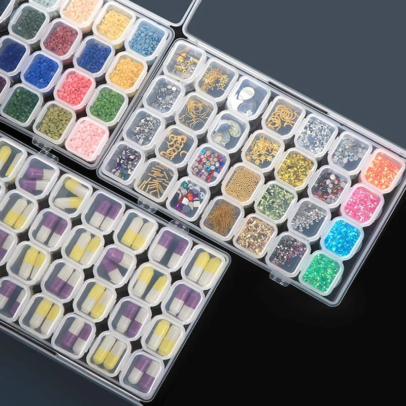 

28/56/112/168/224 Slot Transparent Plastic Storage Box Diamond Painting Accessories Tool Nail Art Rhinestone Bead Storage Boxes
