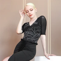 womens v neck short sleeved one piece tops latin dance practice clothes slim sexy daning bodysuits