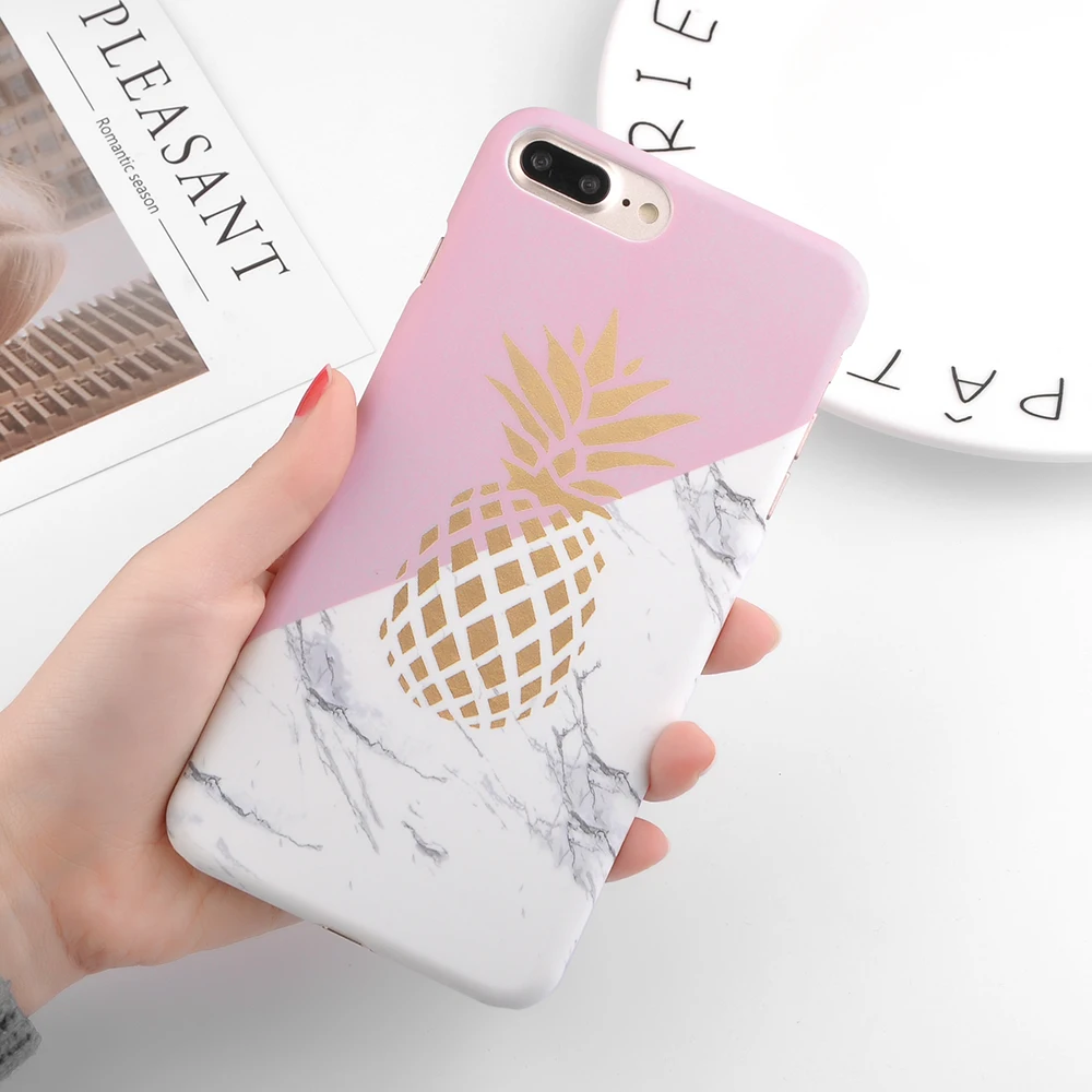 Чехол для телефона с изображением цветов и листьев для iPhone X, XS, XR, 6, 6S Plus, 7, 8 Plus, 5, 5S, SE, Тонкие Жесткие ПК-Чехлы, Мраморная Крышка для ананас черешня