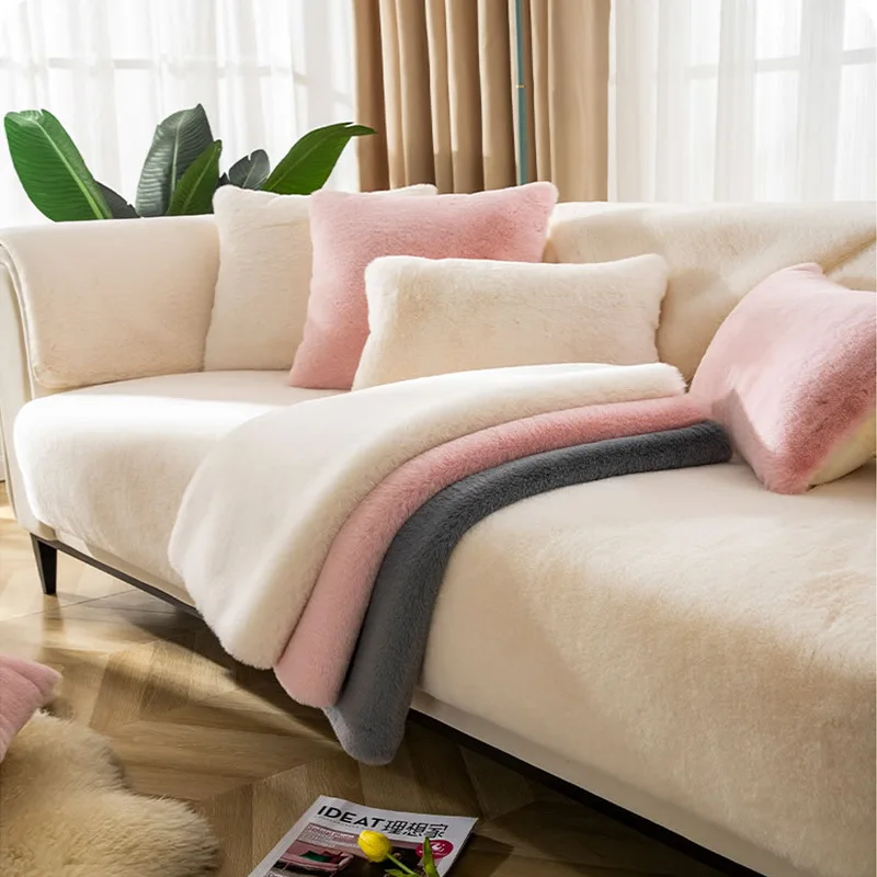 

Modern Thicken Plush Sofa Couch Cover 3/4 Seater Slipcover Super Soft Solid L Shape Sofa Towel Recliner Cover for Living Room