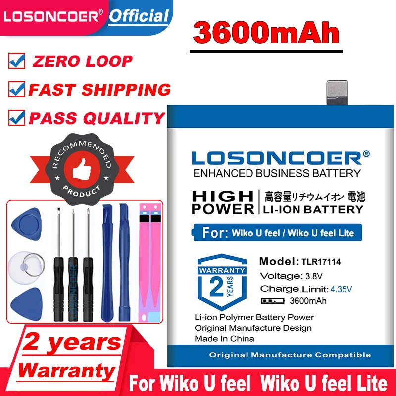 LOSONCOER 3600mAh TLR17114 запасная батарея для Wiko U feel / Lite Li Ion батареи + Бесплатный набор