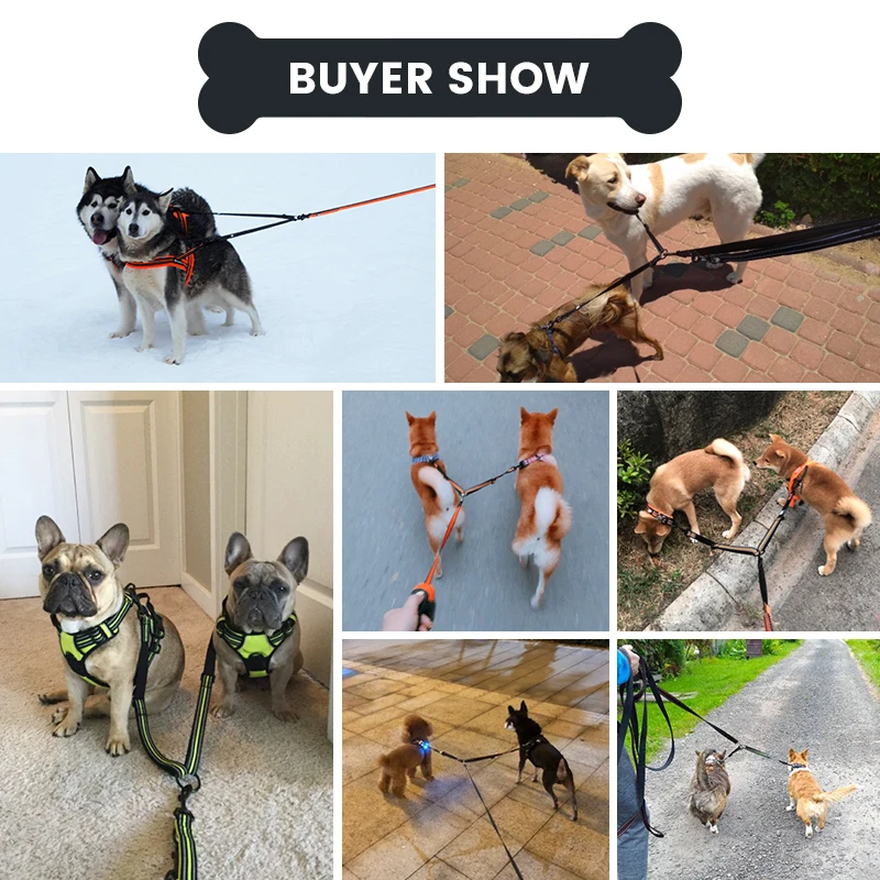 

Truelove Reflective Nylon Double Dog Leash For Two Dogs Coupler No Tangle Pet Leash For All breed Training Running