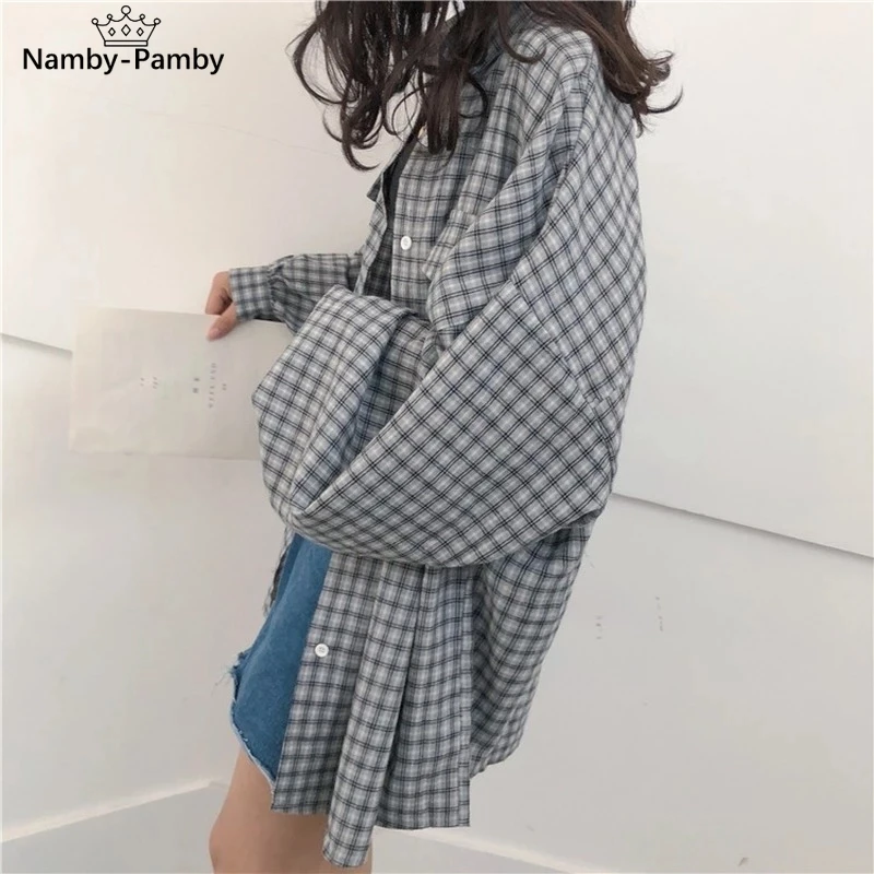 

Plaid Shirt Women Retro Port Flavor Spring Autumn 2021 New Korean Version Loose Female Wear Sun Protection Shirt Office Lady Top