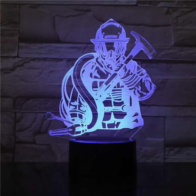 3D светодиодный ночник Fireman с моделированием USB креативный Настольный светильник