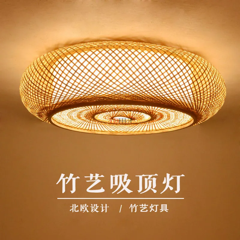 Плетеный вручную потолочный светильник Бамбуковая плетеная ротанговая круглая
