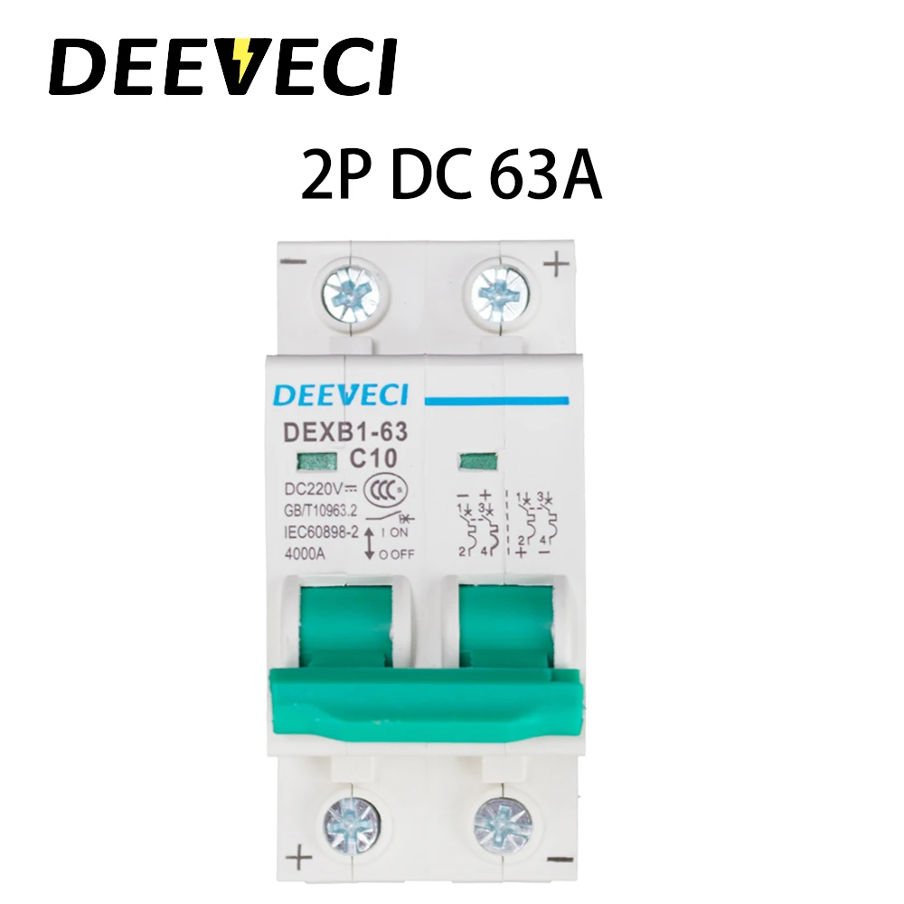 2 полюса DC MCB PV солнечная энергия 6A 10A 16A 25A 32A 40A 63A DIN Rail миниатюрный автоматический