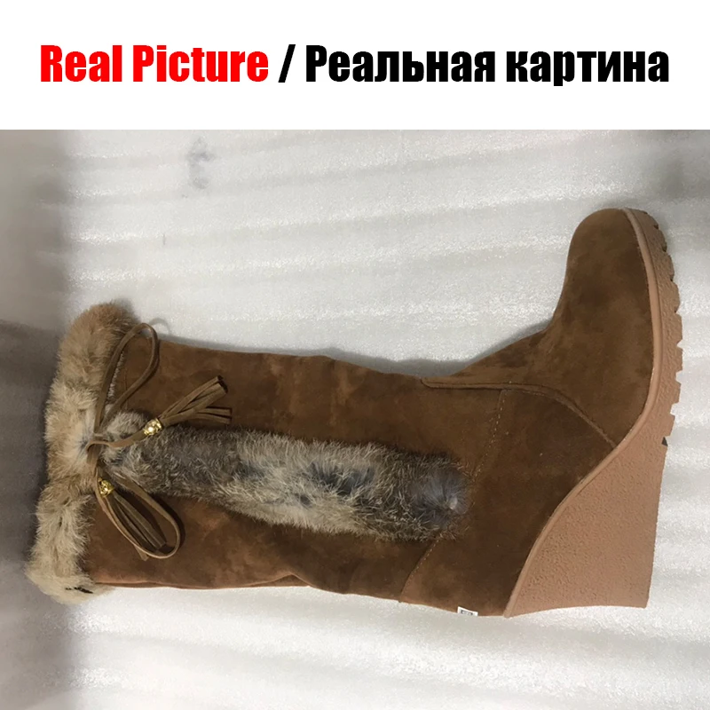 DoraTasia/ г. Большие размеры 35-42, женская обувь на танкетке, на высоком каблуке, зимние теплые меховые удобные женские туфли без шнуровки, женские зимние сапоги до колена