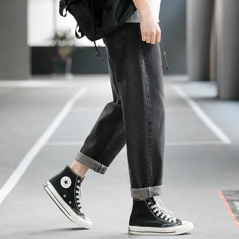 

2021 New Korean Baggy Jogging Street Sports Mens Jeans For Hombre Men's Wide Leg Pants Casual Cotton Soft Large Size Jeans Men