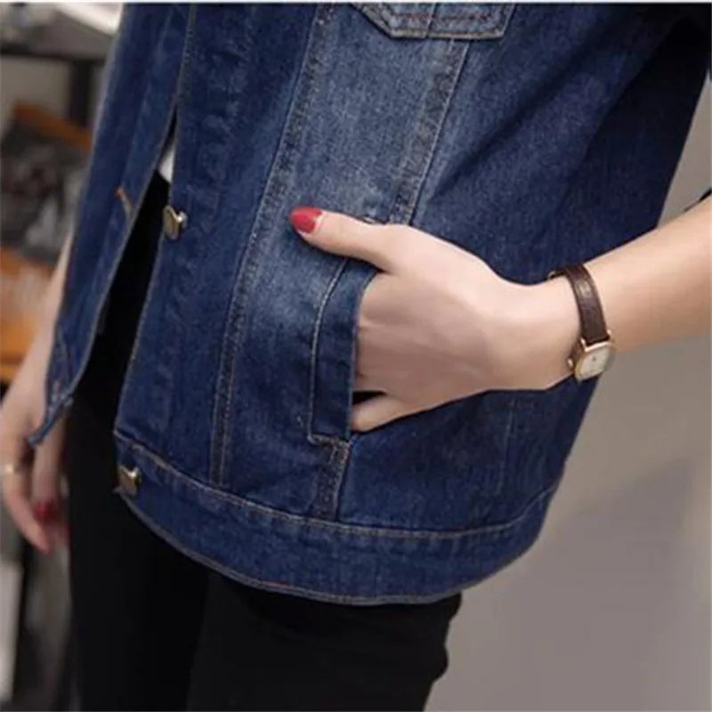 Женская джинсовая куртка весна-осень винтажная Короткая синяя с длинным рукавом