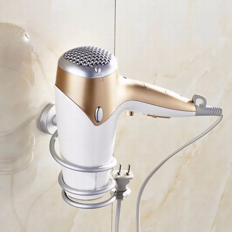 

Hair dryer rack space aluminum helical support bathroom wall hanging nail free shelf bathroom accessories shelf organizer