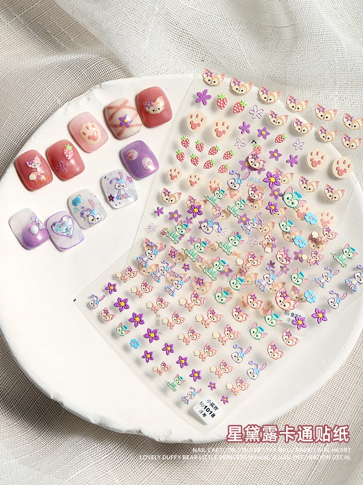 Наклейки для ногтей с 3D гравировкой милые животные лиса кролик цветок подошва