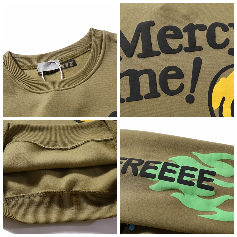 

Stranger Things Cartoon Smiley Pullovers Men Flame Print Fleece Sweatshirts Hip Hop Kanye Demon Sweatshirts Hoodies Men Clothing