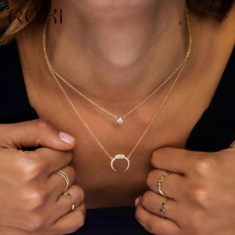 Женское ожерелье с полумесяцем ROXI длинное из стерлингового серебра 925 пробы