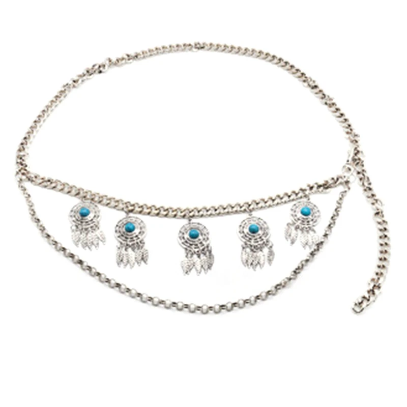 Бирюзовый Круглый Кулон модная цепь на талию танец живота пляж цветок серебряный