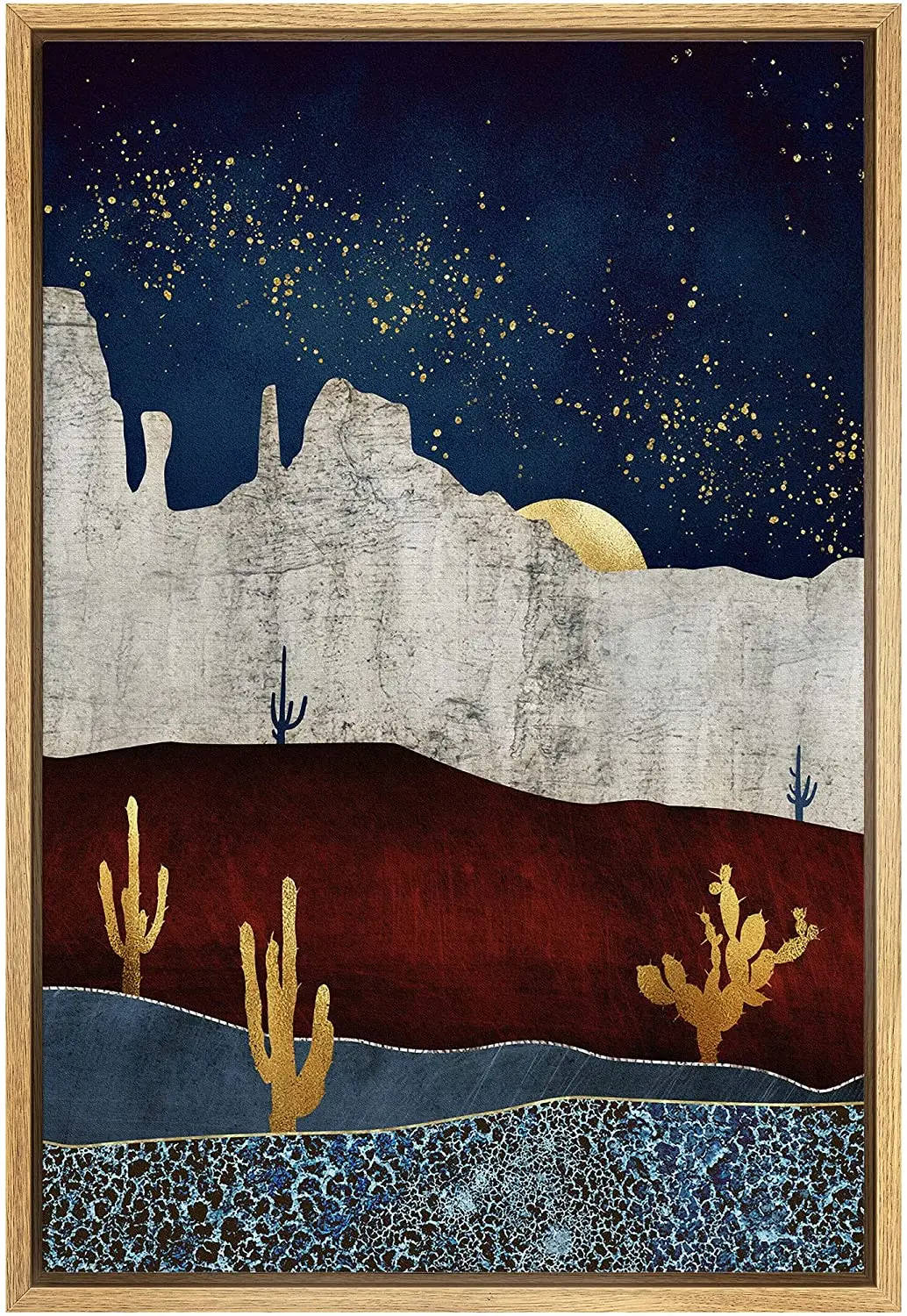 

Canvas printing wall art golden moon mountains and golden cactus abstract art modern art living room, bedroom, office nature