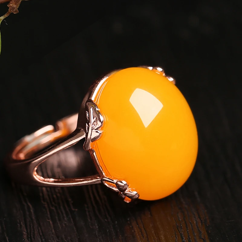 Дизайнерское Янтарное Кольцо женское регулируемое кольцо с куриным маслом и