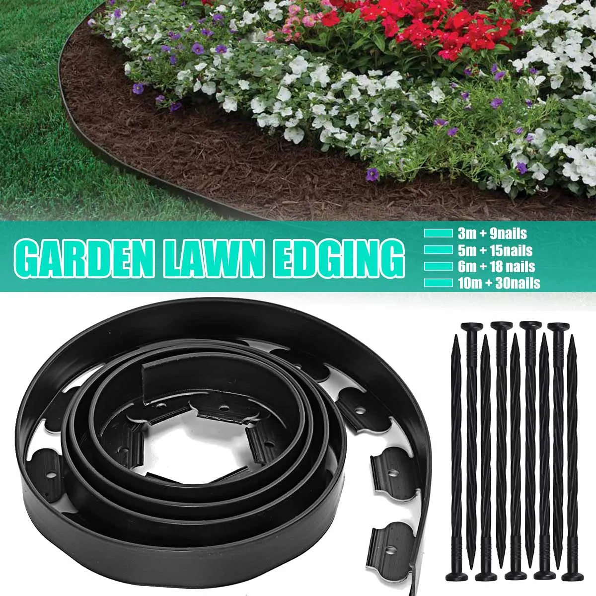 

3m 6m Garden Flexible Lawn Grass Plastic Edging Border landscape edging Easy Install Insert Black Green