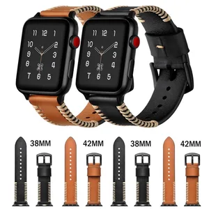 Ремешок для часов apple Watch 4 ремешок с белым проводом из натуральной кожи ремешок Serise 4 3 2 1 для apple watch 4 4 мм Мужские часы