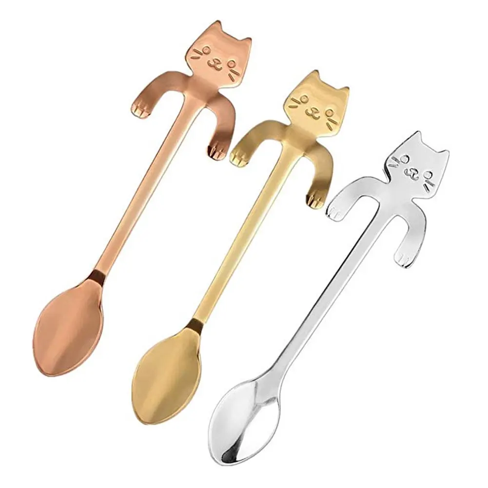 

3pcs Stainless Steel Mini Cat Kitten Spoons for Coffee Tea Dessert Drink Mixing Milkshake Spoon Tableware Set Kitchen Supplies