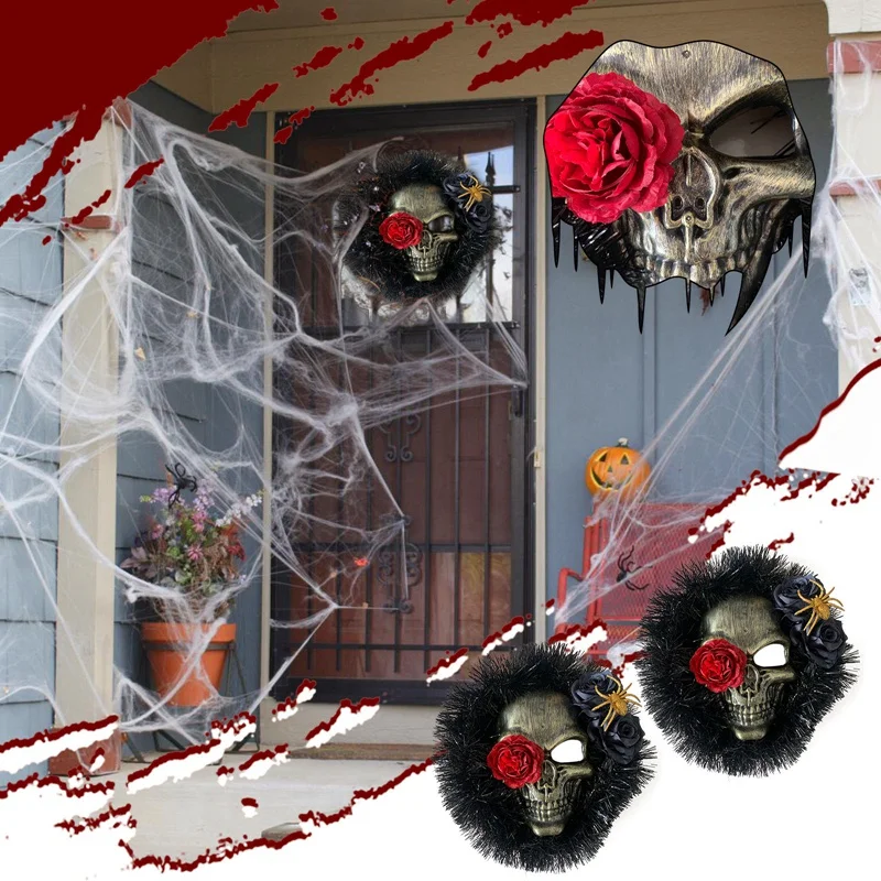 Украшение на Хэллоуин маска в виде паука черепа кулон венок висячая красная роза