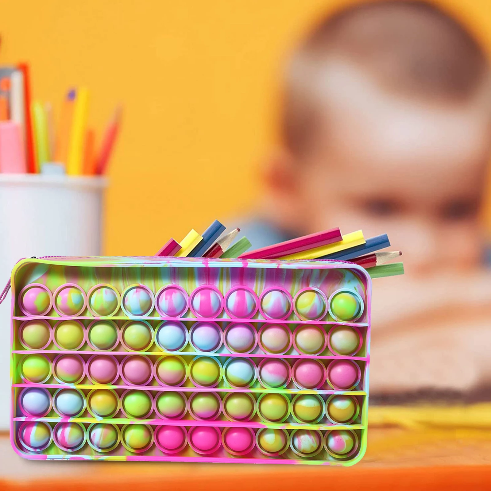 

New Multicolor Pencil Case Version of Pure Color Press Silicone Decompression Bubble Stationery Storage Bag