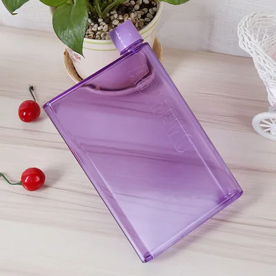 A5-PURPLE Плоская фляга для воды портативная прозрачная книга портативный бумажный коврик бутылка для воды плоский чайник для напитков путешествия Пешие Походы напитки Бутылка - Цвет: A5-PURPLE