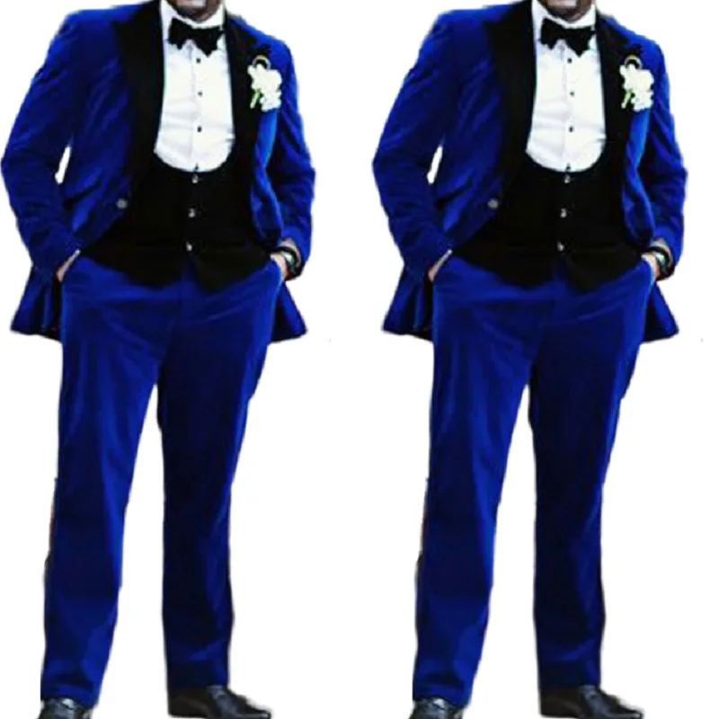 

Royal Blue Velvet Jacket Mens Suits for Wedding Man Blazer Costume Homme 3PCS Terno Masculino Groom Tuxedos Trajes De Niño