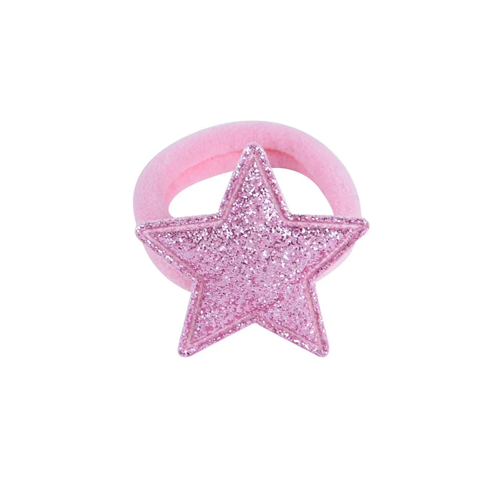 06 Pink Star Блестящая блестящая диадема, эластичная резинка для волос, 6 шт./партия, резиновый хвост для маленьких девочек с сердечками, милый нейлоновый галстук-держатель для маленьких детей со звездами - Цвет: 06 Pink Star