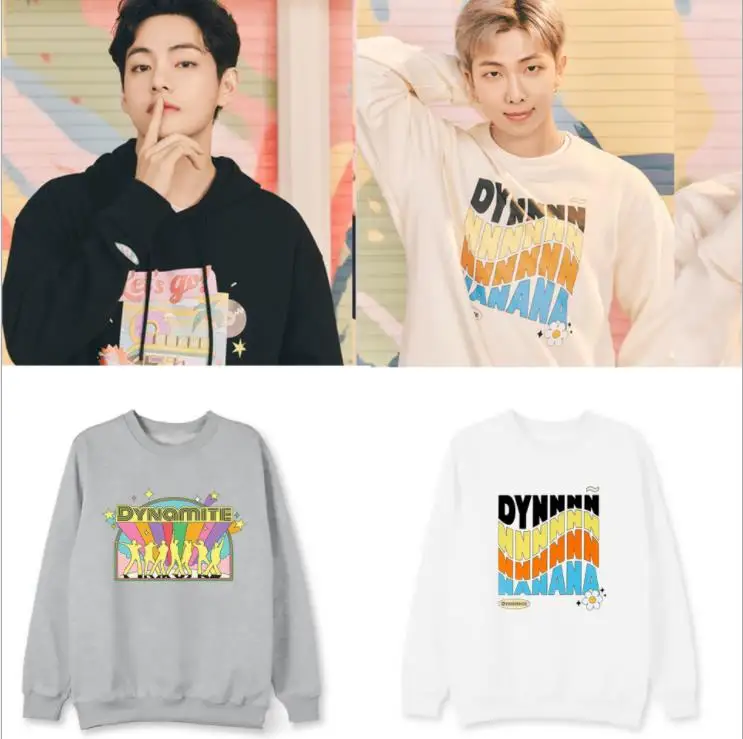 

Свитер Kpop Bangtan Boys с динамитным принтом, собрендовая одинаковая свободная Корейская куртка с капюшоном, мужские и женские свитера на весну и ...