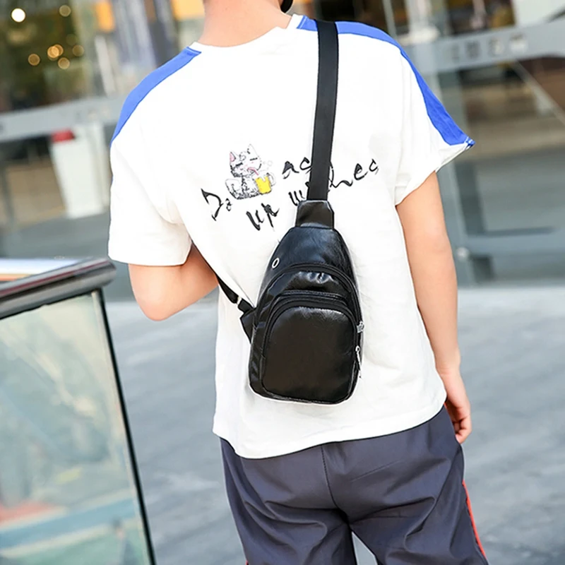 Мужская нагрудная сумка мужская кожаная Usb рюкзак с отверстием для наушников