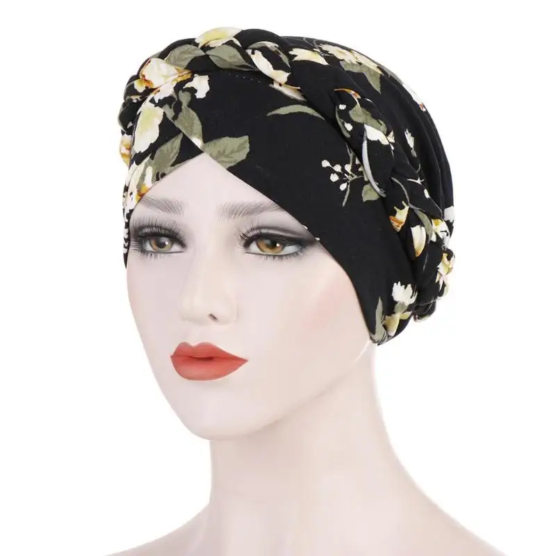 

Durable Turban Delicate Texture Hit Color Floral Print Turban Hat Muslim Women Headscarf Bandana Islamic Headband Headwear