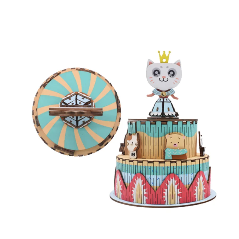 

Rotatable DIY 3D Cat Wooden Puzzle Game Assembly Music Box Educational Toys Birthday Gift For Children Kids Adult Desk Decor