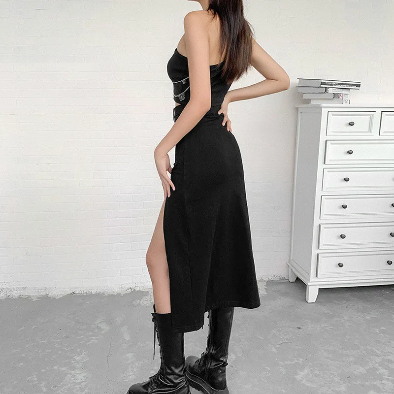 NCLAGEN нерегулярные Разделение Высокая Талия Bodycon длинный юбка и пояс комплект