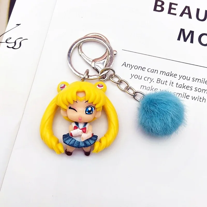 

Sailor Moon Keychain Japanese Anime Hair Ball Cute Girl Cartoon Character A Key Chain Gift School Bag Mobile Phone Ornaments2021